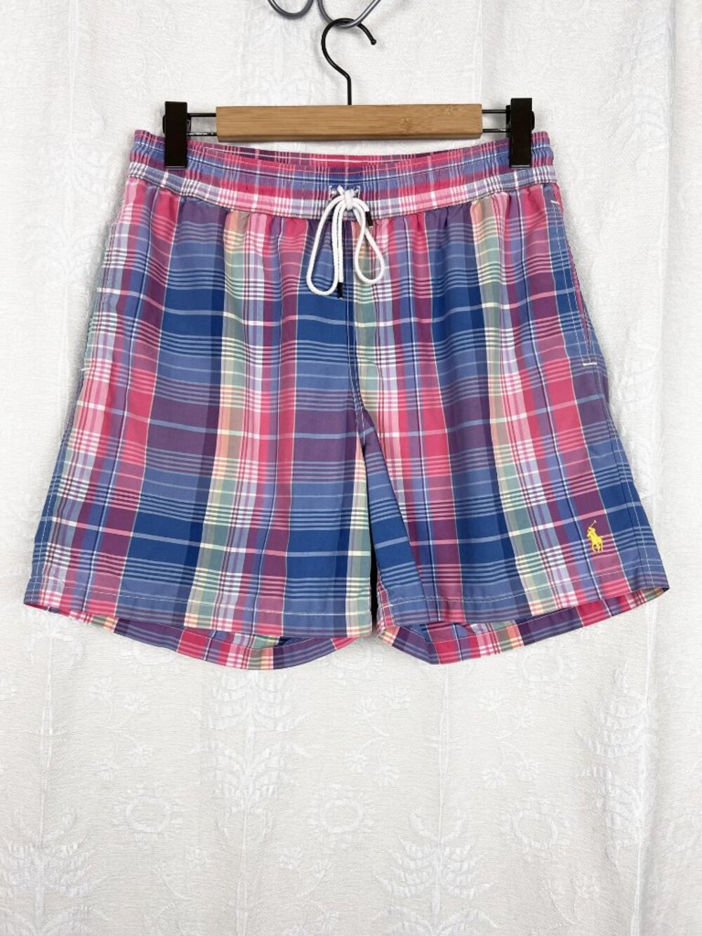 Polo Ralph Lauren madras plaid swim shorts embroidered pony cotton blend summer
